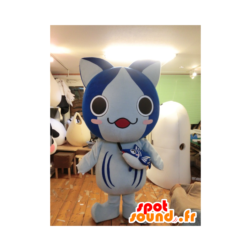 Mascotte de Katsuo Nyanko, chat bleu et blanc avec un poisson - MASFR27199 - Mascottes Yuru-Chara Japonaises