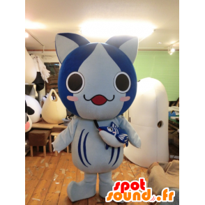 Mascotte de Katsuo Nyanko, chat bleu et blanc avec un poisson - MASFR27199 - Mascottes Yuru-Chara Japonaises