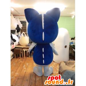 Katsuo Nyanko maskot, blå og hvid kat med en fisk - Spotsound