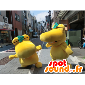 2 mascottes de Kashiwani, crocodiles jaunes très réussis - MASFR27208 - Mascottes Yuru-Chara Japonaises