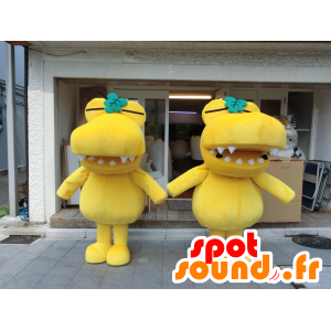 2 mascottes de Kashiwani, crocodiles jaunes très réussis - MASFR27208 - Mascottes Yuru-Chara Japonaises