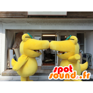 2 mascottes de Kashiwani, crocodiles jaunes très réussis - MASFR27208 - Mascottes Yuru-Chara Japonaises