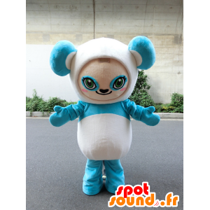 Aqua Mascot Panda Chari, white and very cute panda blue - MASFR27213 - Yuru-Chara Japanese mascots