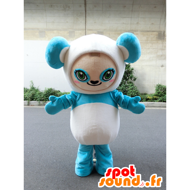 Aqua Panda Chari maskot, väldigt söt vit och blå panda -