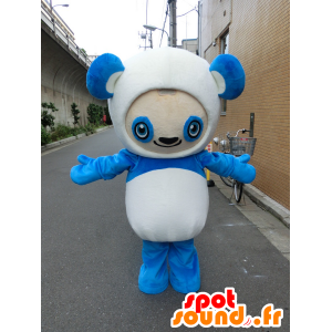Aqua Panda Chara maskot, meget sød hvid og blå panda -
