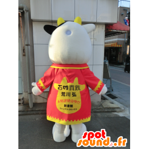 Mascot Hiroshi Arakawa, pukeutunut lehmä punainen tunika - MASFR27216 - Mascottes Yuru-Chara Japonaises