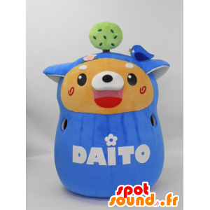 Mascot Daito, sininen koira, jolla on puu ja lintu - MASFR27220 - Mascottes Yuru-Chara Japonaises