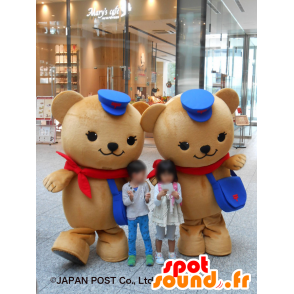 Maskoter Posukuma, 2 Teddy beige med hetter - MASFR27222 - Yuru-Chara japanske Mascots