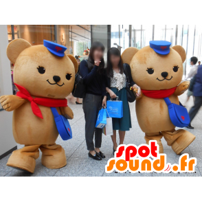 Maskoter Posukuma, 2 Teddy beige med hetter - MASFR27222 - Yuru-Chara japanske Mascots
