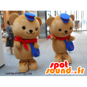 Posukuma mascots, 2 Teddy beige with caps - MASFR27222 - Yuru-Chara Japanese mascots