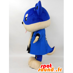 Kuruki Maskottchen, beige Hund mit einer Maske und einem blauen Kimono - MASFR27224 - Yuru-Chara japanischen Maskottchen