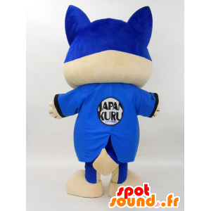 Mascotte de Kuruki, chien beige avec un masque et un kimono bleu - MASFR27224 - Mascottes Yuru-Chara Japonaises