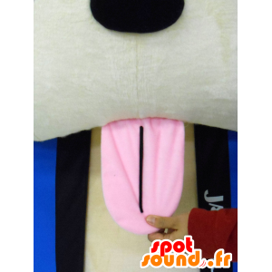 Mascotte de Kuruki, chien beige avec un masque et un kimono bleu - MASFR27224 - Mascottes Yuru-Chara Japonaises