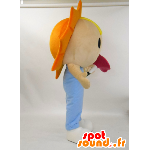 Sun-kun mascotte, sole sveglio con un fiore rosa - MASFR27230 - Yuru-Chara mascotte giapponese