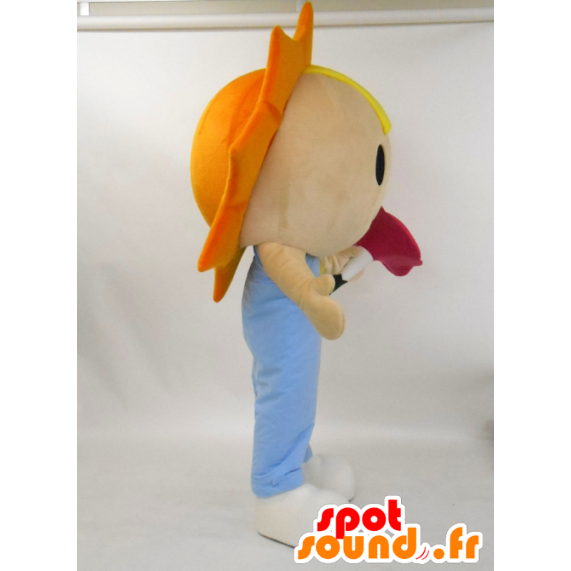 Sun-kun μασκότ, χαριτωμένο ήλιο με ένα ροζ λουλούδι - Ιαπωνικές μασκότ Yuru-Chara - MASFR27230 - SpotSound.fr