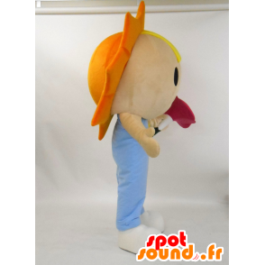 Sun-kun μασκότ, χαριτωμένο ήλιο με ένα ροζ λουλούδι - Ιαπωνικές μασκότ Yuru-Chara - MASFR27230 - SpotSound.fr
