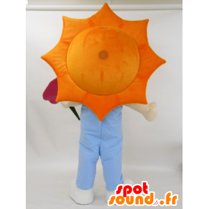 Sun-kun maskot, söt liten sol med en rosa blomma - Spotsound