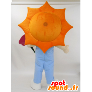 Sun-kun μασκότ, χαριτωμένο ήλιο με ένα ροζ λουλούδι - Ιαπωνικές μασκότ Yuru-Chara - MASFR27230 - SpotSound.fr
