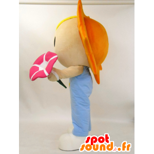 Mascotte de Sun-kun, petit soleil mignon avec une fleur rose - MASFR27230 - Mascottes Yuru-Chara Japonaises