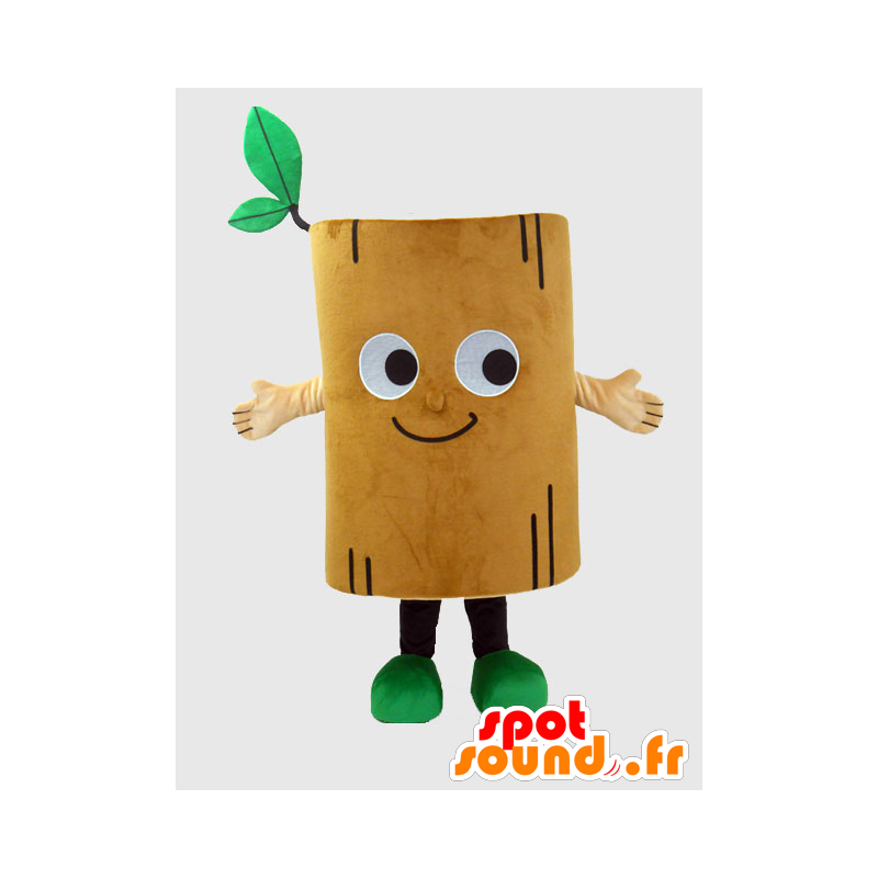 Mascotte de Go-kun, morceau de bois souriant, marron et vert - MASFR27232 - Mascottes Yuru-Chara Japonaises