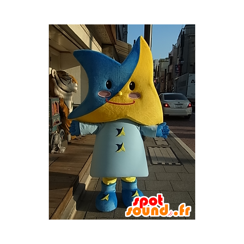 Don mascote, amarelo e estrela azul bonita e sorridente - MASFR27240 - Yuru-Chara Mascotes japoneses