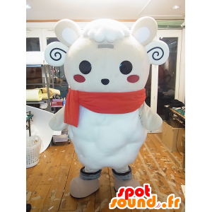 Maskot Pido-chan, obří bílá ovce s červeným šátkem - MASFR27254 - Yuru-Chara japonské Maskoti