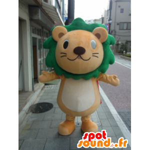 Mascotte de Chibami, lion orange et blanc avec une crinière verte - MASFR27255 - Mascottes Yuru-Chara Japonaises