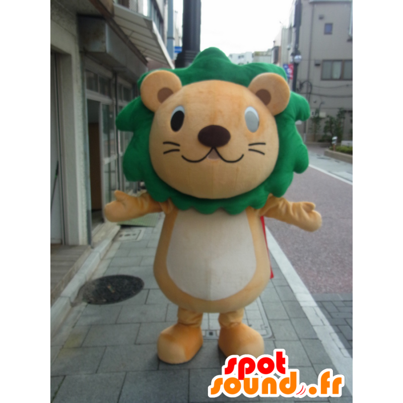 Mascotte de Chibami, lion orange et blanc avec une crinière verte - MASFR27255 - Mascottes Yuru-Chara Japonaises