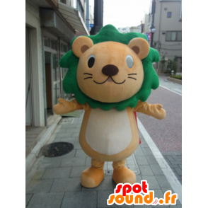 Mascot Chibami, oranje en witte leeuw met een groene manen - MASFR27255 - Yuru-Chara Japanse Mascottes