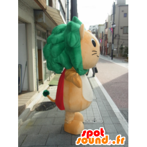 Mascot Chibami, oranje en witte leeuw met een groene manen - MASFR27255 - Yuru-Chara Japanse Mascottes