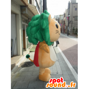 Chibami mascotte, arancione e bianco con una criniera di leone verde - MASFR27255 - Yuru-Chara mascotte giapponese