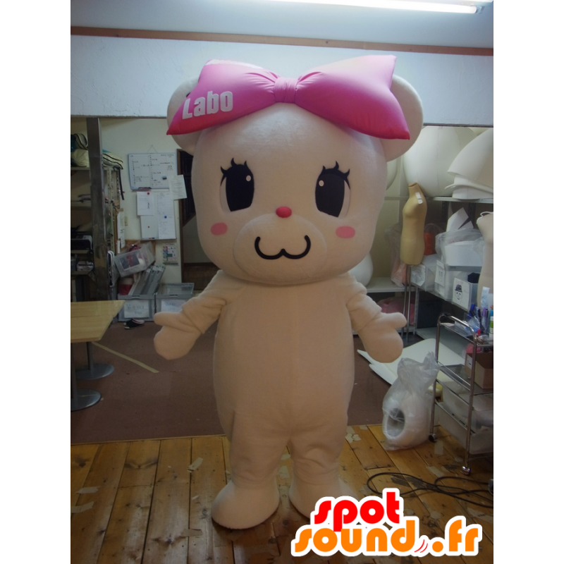 Μασκότ Bihakuma, λευκό αρκουδάκι με ροζ φιόγκο - MASFR27257 - Yuru-Χαρά ιαπωνική Μασκότ