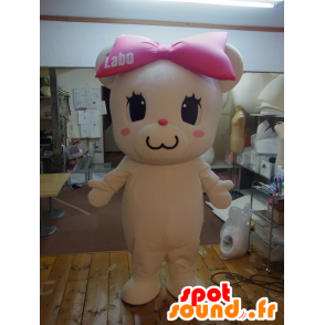 Bihakuma mascota, blanco oso de peluche con un lazo rosa - MASFR27257 - Yuru-Chara mascotas japonesas