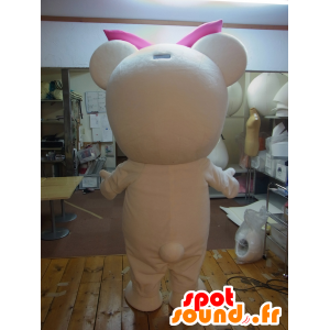 Bihakuma mascot, white teddy bear with a pink bow - MASFR27257 - Yuru-Chara Japanese mascots