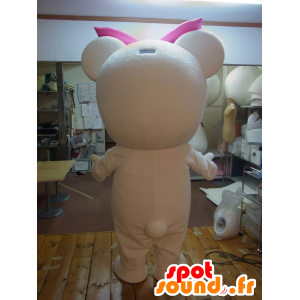 Maskot Bihakuma, bílý medvídek s růžovou mašlí - MASFR27257 - Yuru-Chara japonské Maskoti