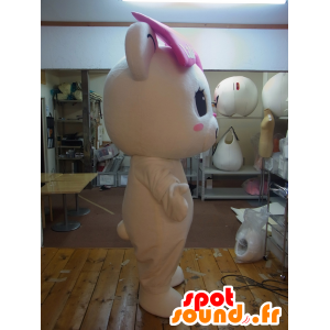 Mascot Bihakuma, hvit bamse med en rosa sløyfe - MASFR27257 - Yuru-Chara japanske Mascots