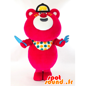 Kumaten Mascot, urso vermelho e branco grande com bib - MASFR27260 - Yuru-Chara Mascotes japoneses