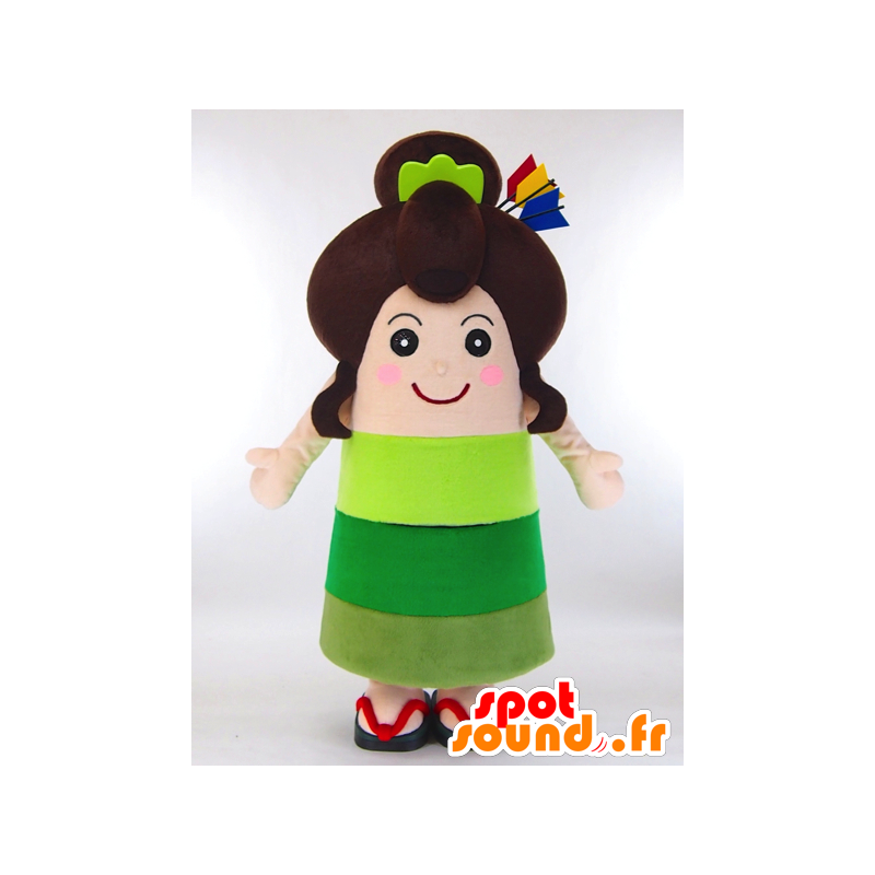 Yano-chan maskot, flicka i grön klänning och långt hår -