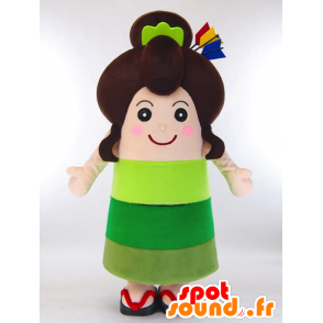 Mascot Yano-chan meisje in een groene jurk en lang haar - MASFR27261 - Yuru-Chara Japanse Mascottes