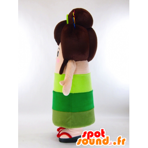 Mascot Yano-chan jente i grønn kjole og langt hår - MASFR27261 - Yuru-Chara japanske Mascots
