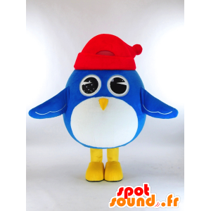 Mascotte de Togabo, gros oiseau bleu et blanc avec un bonnet - MASFR27262 - Mascottes Yuru-Chara Japonaises