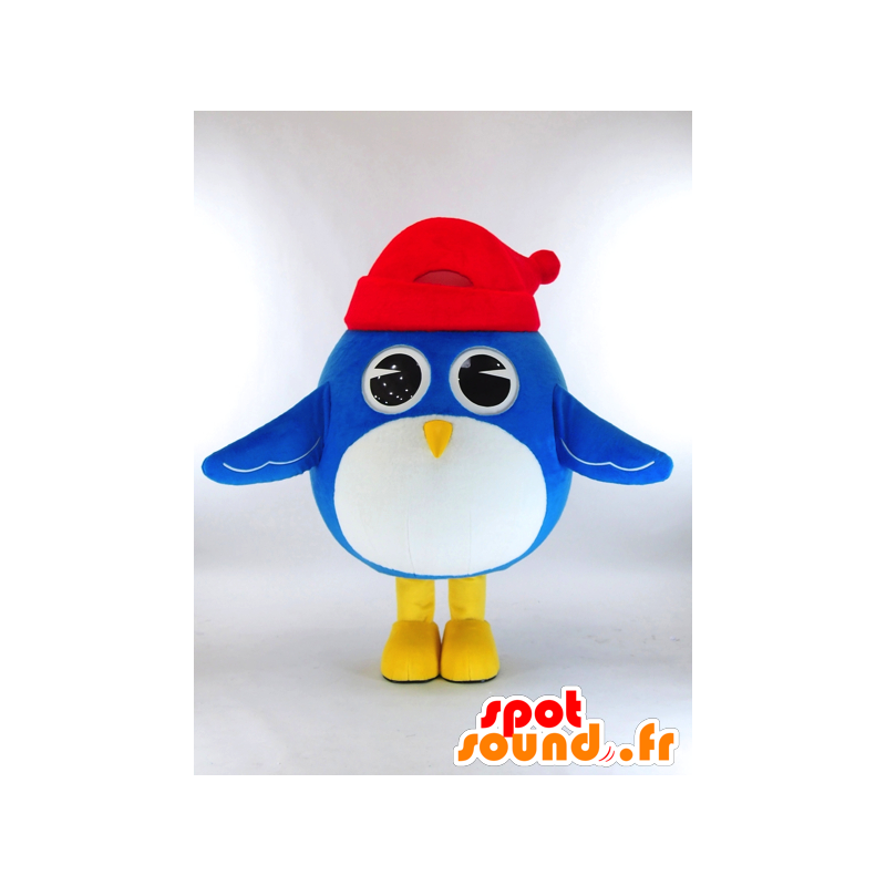 Mascotte de Togabo, gros oiseau bleu et blanc avec un bonnet - MASFR27262 - Mascottes Yuru-Chara Japonaises