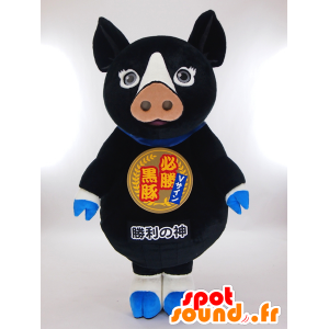 Preto e branco mascote porco com uma medalha em seu estômago - MASFR27265 - Yuru-Chara Mascotes japoneses