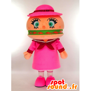 Sasebonoboko-chan mascot dressed in pink giant hamburger - MASFR27266 - Yuru-Chara Japanese mascots