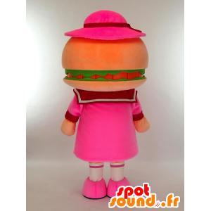 Maskotti Sasebonoboko-chan pukeutunut hampurilainen jättiläinen vaaleanpunainen - MASFR27266 - Mascottes Yuru-Chara Japonaises