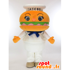 Mascotte de Sasebo Burger boy, hamburger orange géant - MASFR27271 - Mascottes Yuru-Chara Japonaises