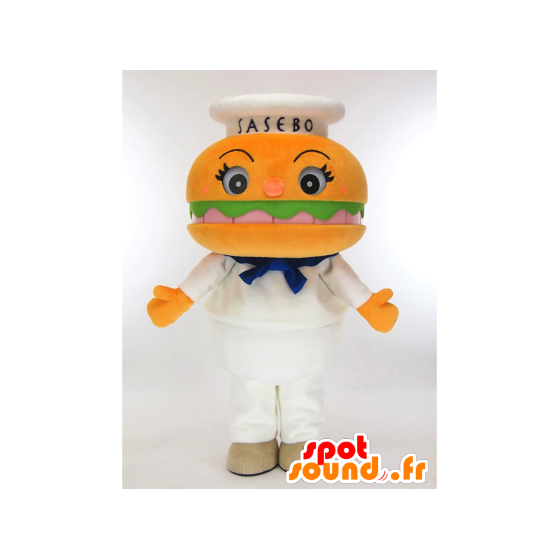 Mascotte de Sasebo Burger boy, hamburger orange géant - MASFR27271 - Mascottes Yuru-Chara Japonaises