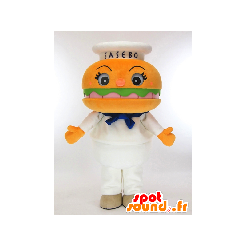 Sasebo Burger maskotti poika, jättiläinen oranssi hampurilainen - MASFR27271 - Mascottes Yuru-Chara Japonaises