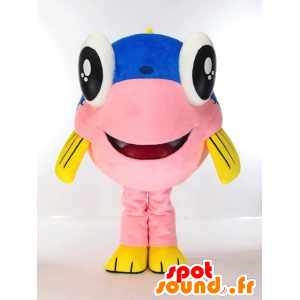 Mascotte Un round-ji-kun, pesce rosa, giallo e blu gigante - MASFR27272 - Yuru-Chara mascotte giapponese