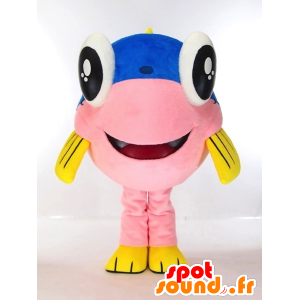 Mascot s kulatým Ji-kun, růžový ryby, žlutá a modrá obr - MASFR27272 - Yuru-Chara japonské Maskoti